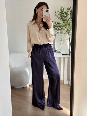 Nina Piccalino Satin Evening Pants Size 10 Deep Plum Wide Leg Acetate Rayon